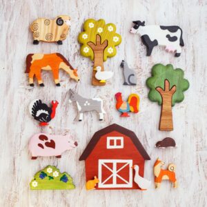 Farm Animals, Barn and Trees Set