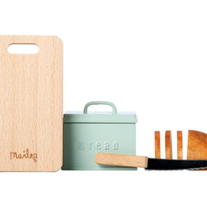 Miniature bread box w. cutting board and knife