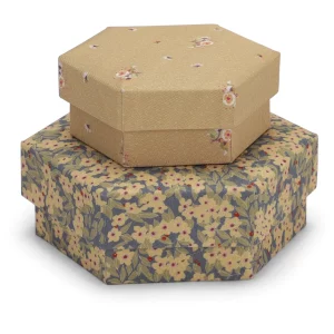Padded Box Set – winter leaves mustards/ flower bouquet dijon